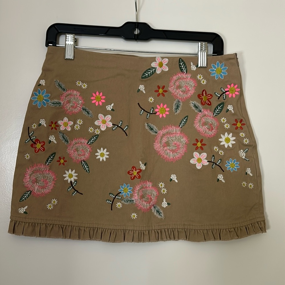 Kori Tan Floral Embroidered Mini Skirt